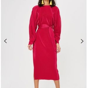Ovoid Plisse Fuchsia Midi Dress